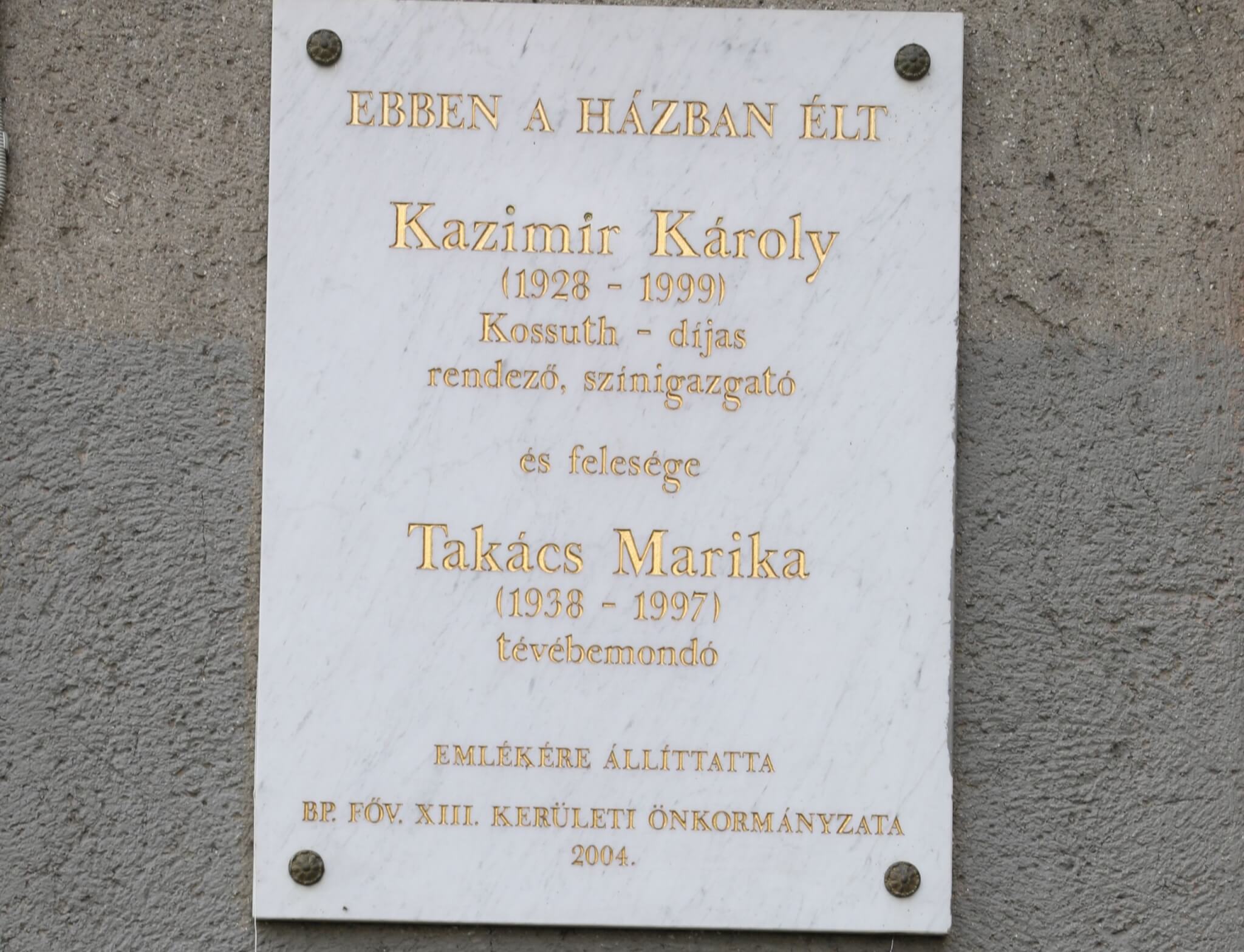 Kazimir Károly emléktábla