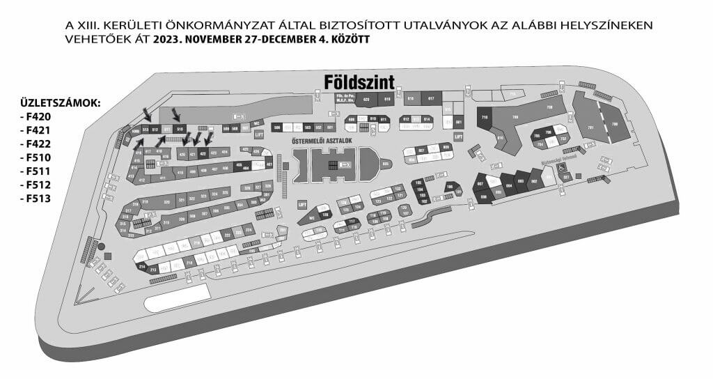 Utalványosztó helyek a Lhel Csarnokban