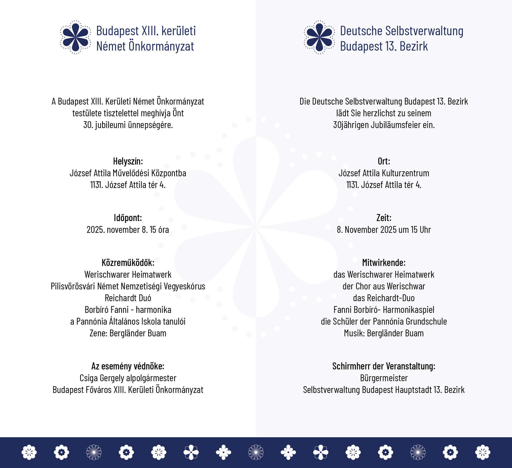 meghívó 30. jubileumi ünnepségre - Német Önkormányzat