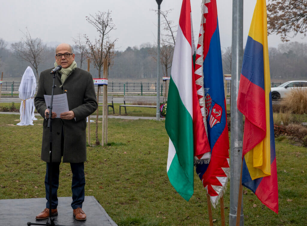 Ignacio Enrique Ruiz Perea nagykövet beszél a szoboravatón